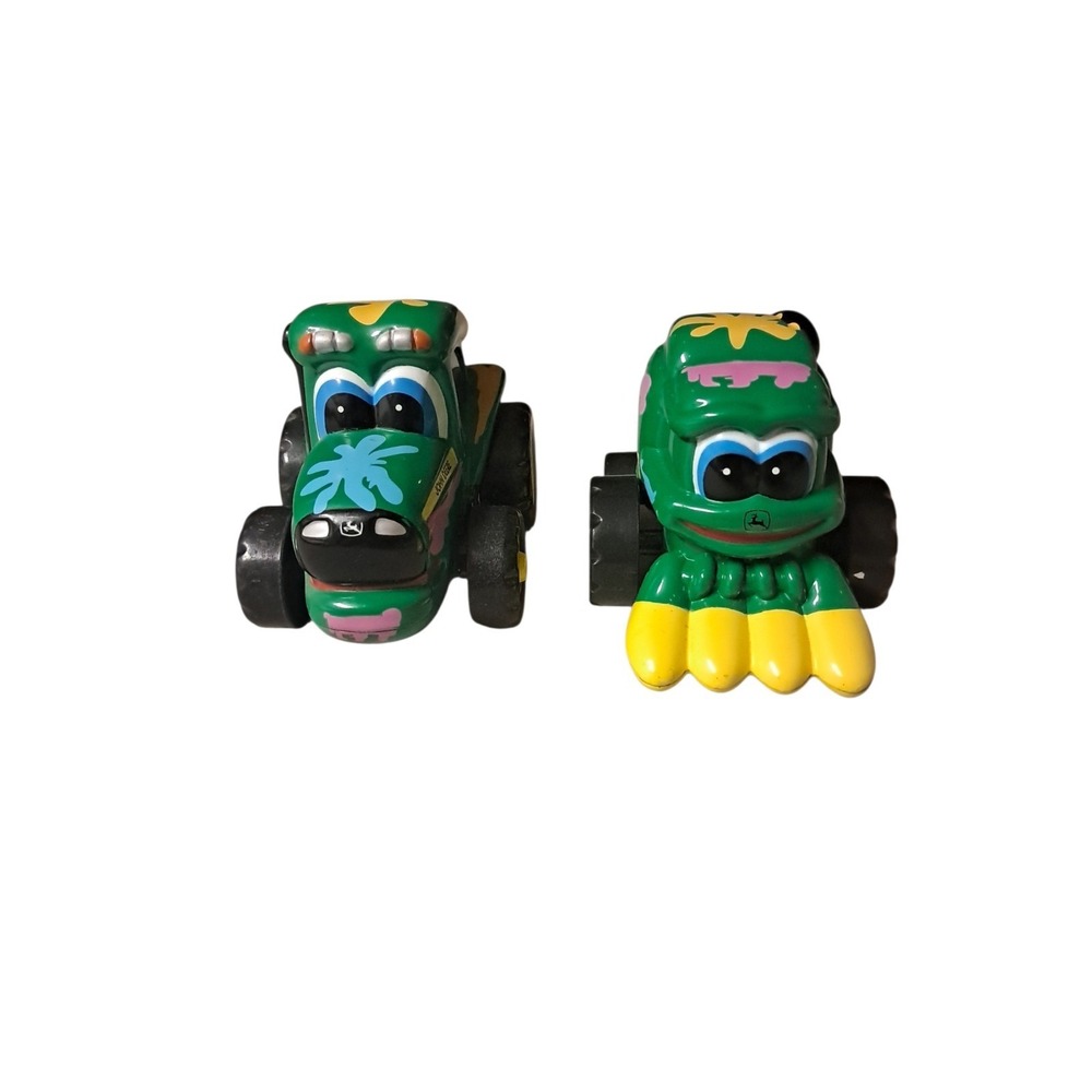 JOHN DEERE (2)‎ Tractor GREEN & YELLOW Farm House Cartoon Face TRUCKS / CARS